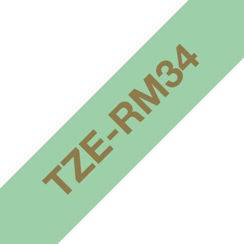 Оригинална касета с лента за панделки Brother TZe-RM34  – златен текст на ментово зелен фон, 12 мм. 3